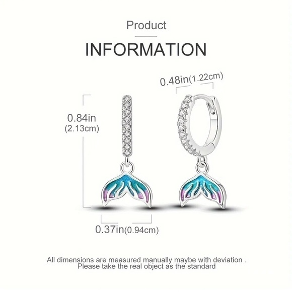 925 Sterling Silver Colorful Mermaid Fishtail Drop Dangle Earrings - Picture 4 of 4